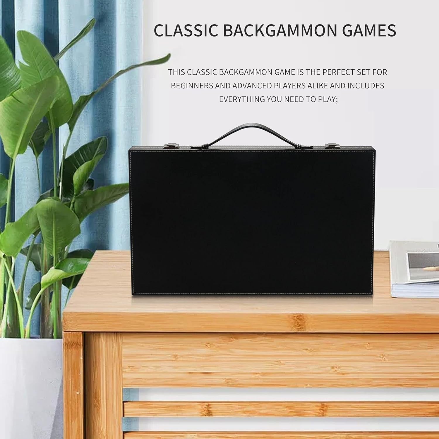 Backgammon Travel Set 14.75 Inch Folding Board with Case Dice Cups