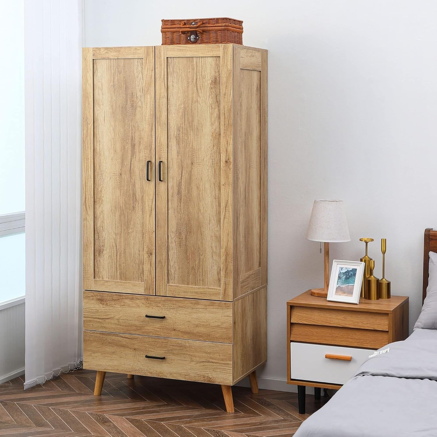 Double Wardrobe with Drawers & Rail Bedroom Storage Cabinet Oak