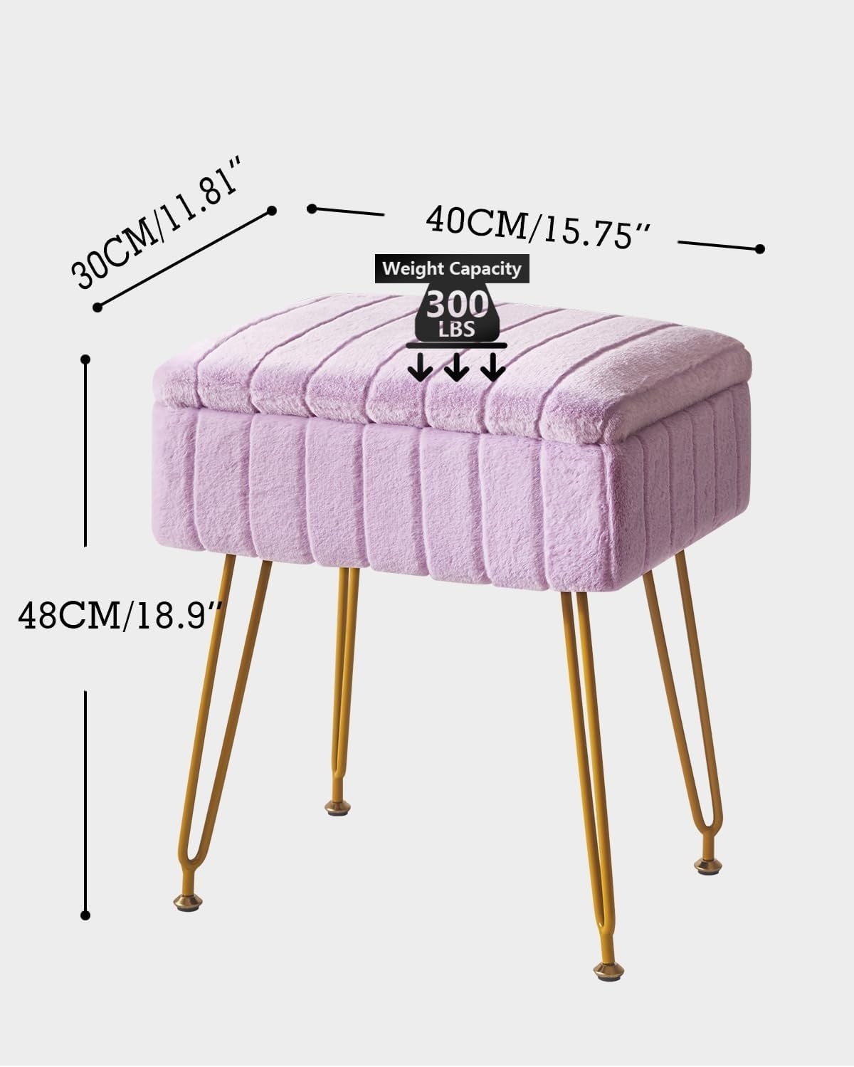 Purple Faux Fur Storage Footstool – Ottoman Stool with Metal Legs