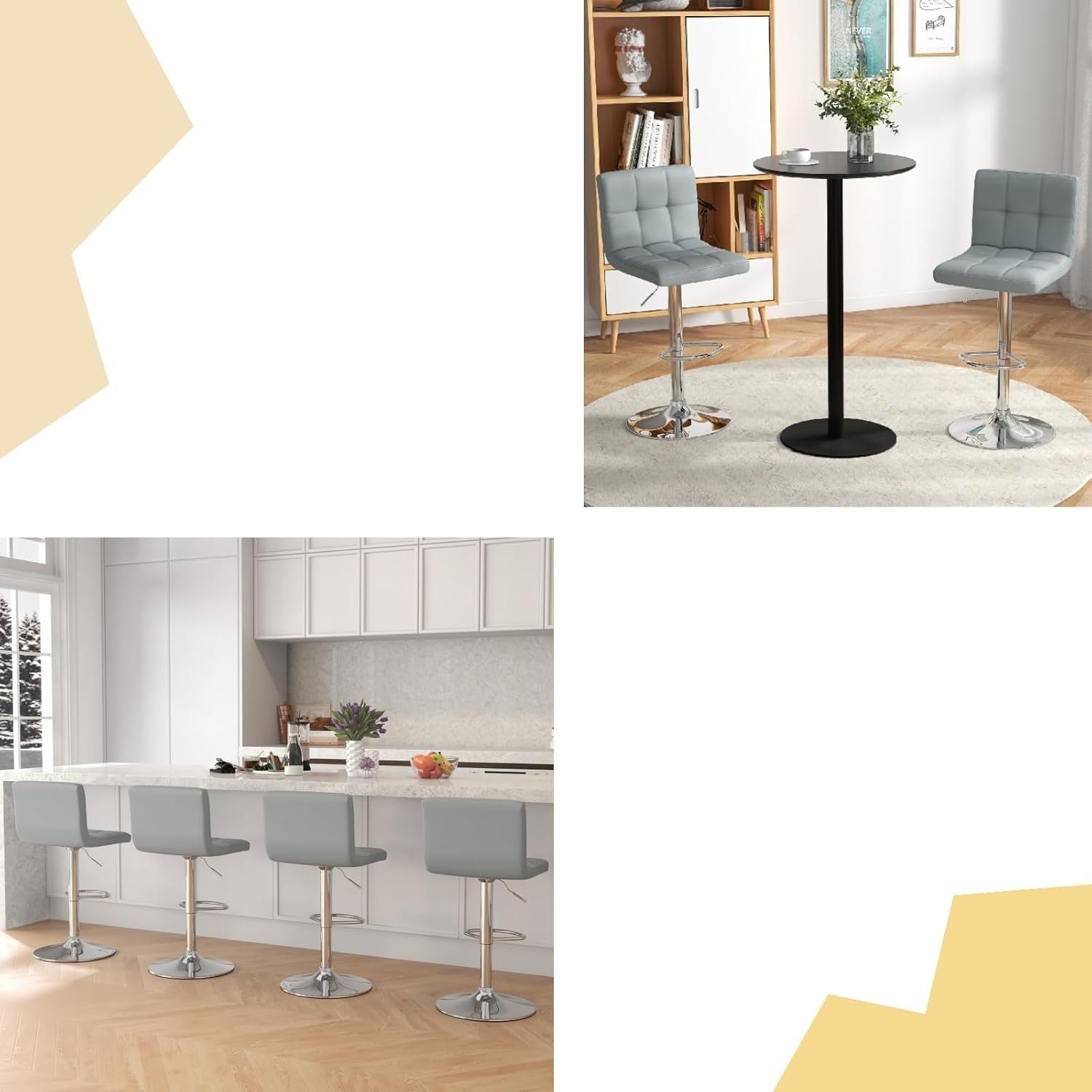 Set of 2 Adjustable Grey PU Leather Bar Stools with Swivel & Footrest