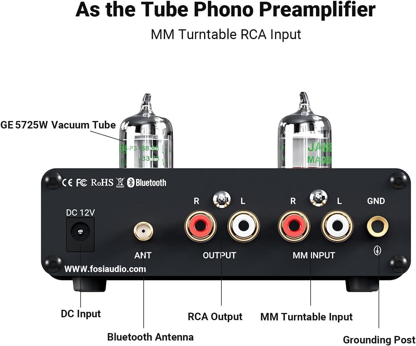 Bluetooth 5.0 Tube Phono Preamp 5725W MM Turntable Pre Amplifier HiFi