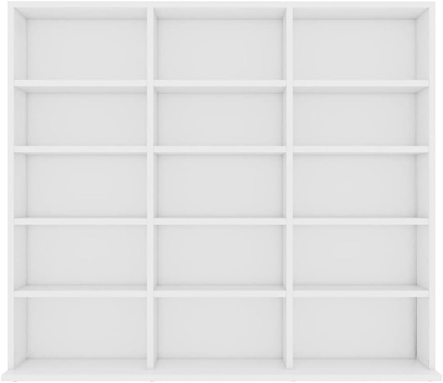 CD DVD Storage Cabinet 15 Compartment Media Shelf Bookcase White Unit