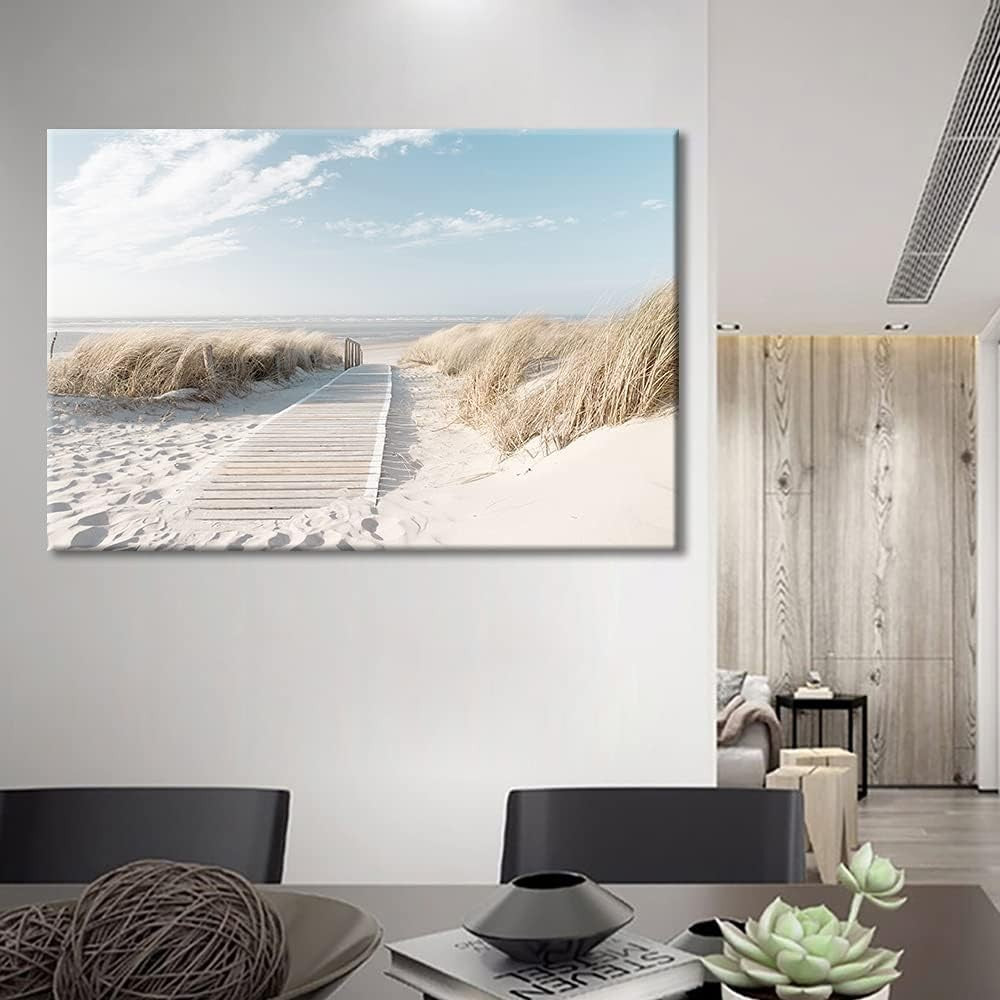 Large Beach Boardwalk Canvas Wall Art 36x24in Framed Seaside