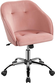 Pink Velvet Desk Chair Home Office Swivel Adjustable Height Back Support