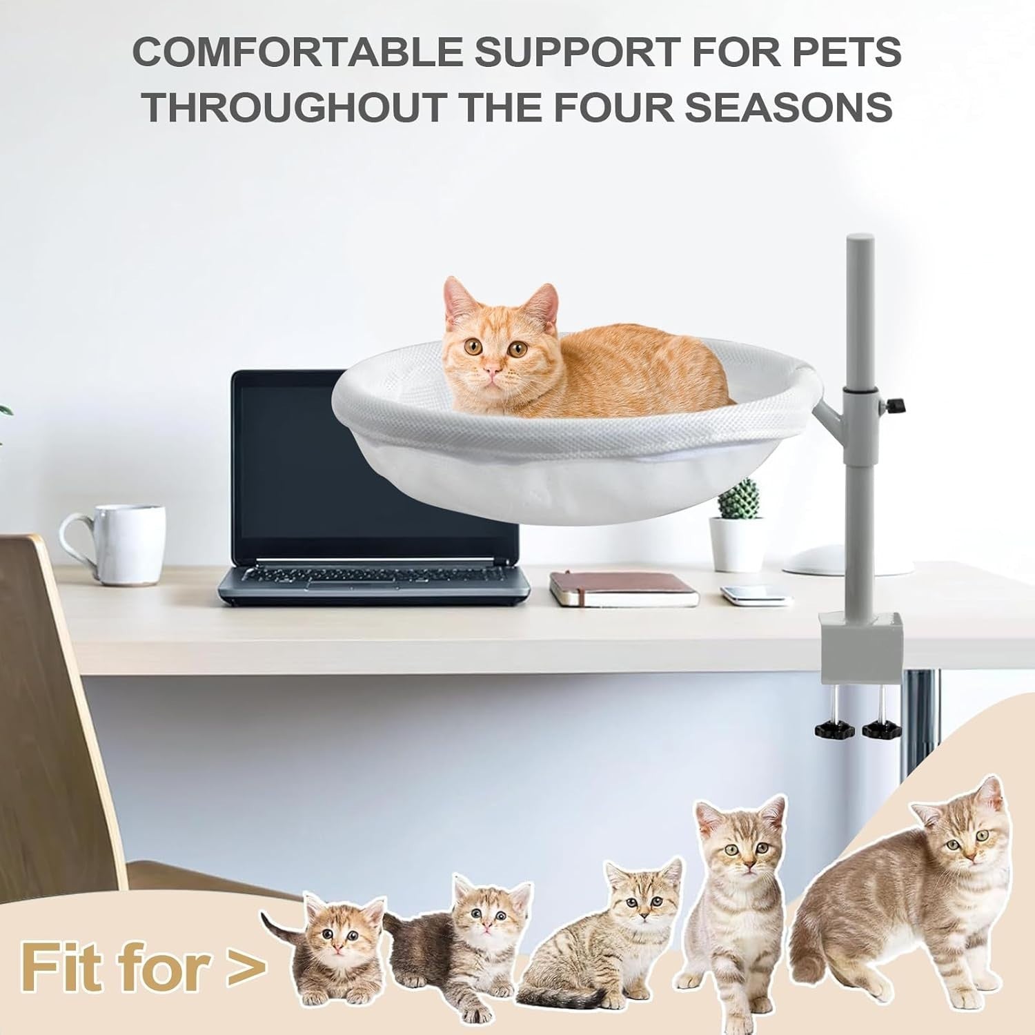 360° Rotating Cat Desk Hammock Washable Clamp On Kitty Bed White