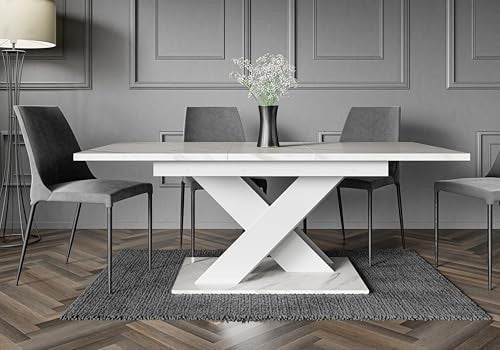 Extendable Dining Table White Bianco Marble 140-180cm Modern Fold