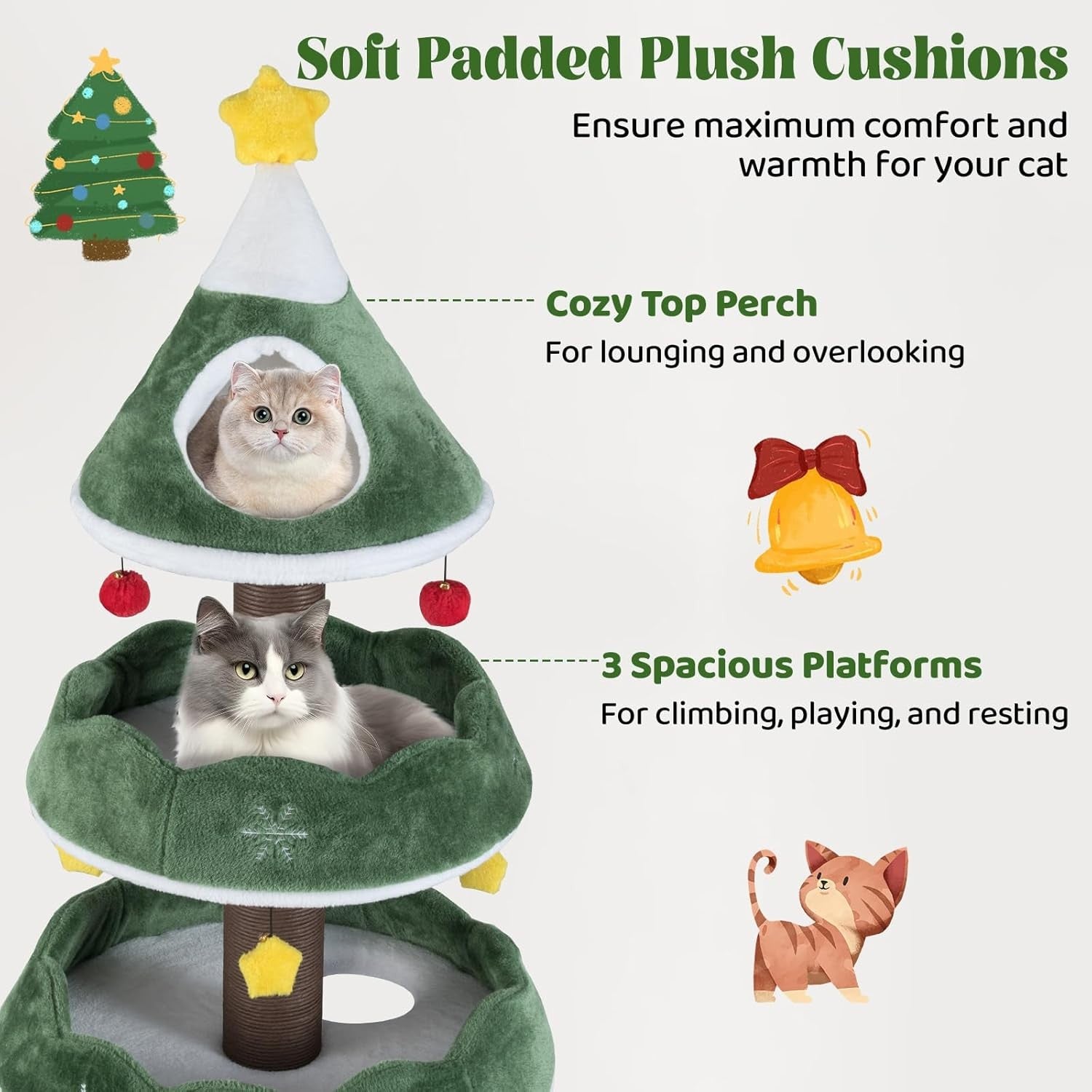 Christmas Tree Cat Tower 179cm Green Plush Scratching Post Multi-Level Condo