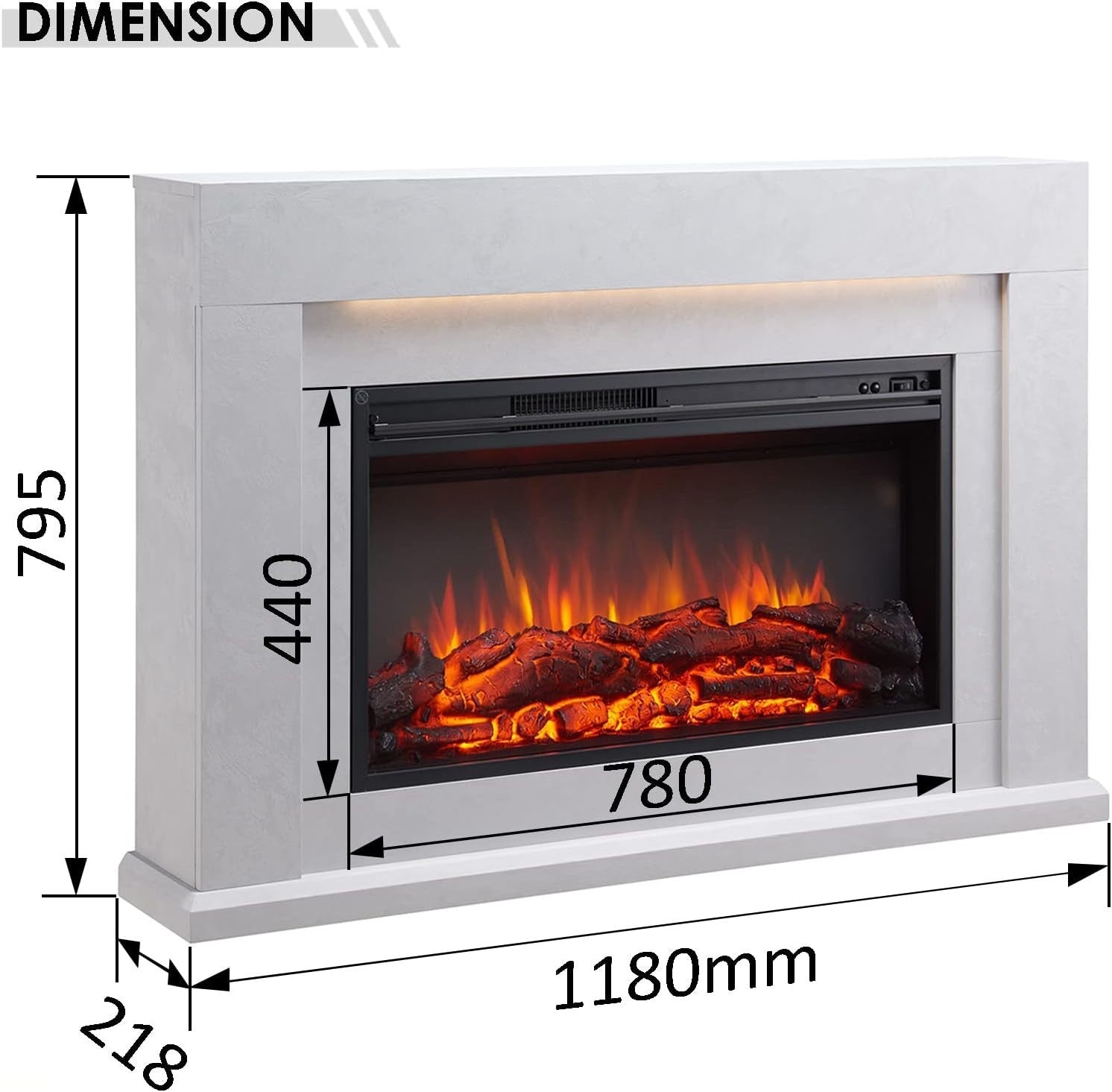 47" Electric Fireplace Heater Cement Grey Surround, Remote & LED Flames