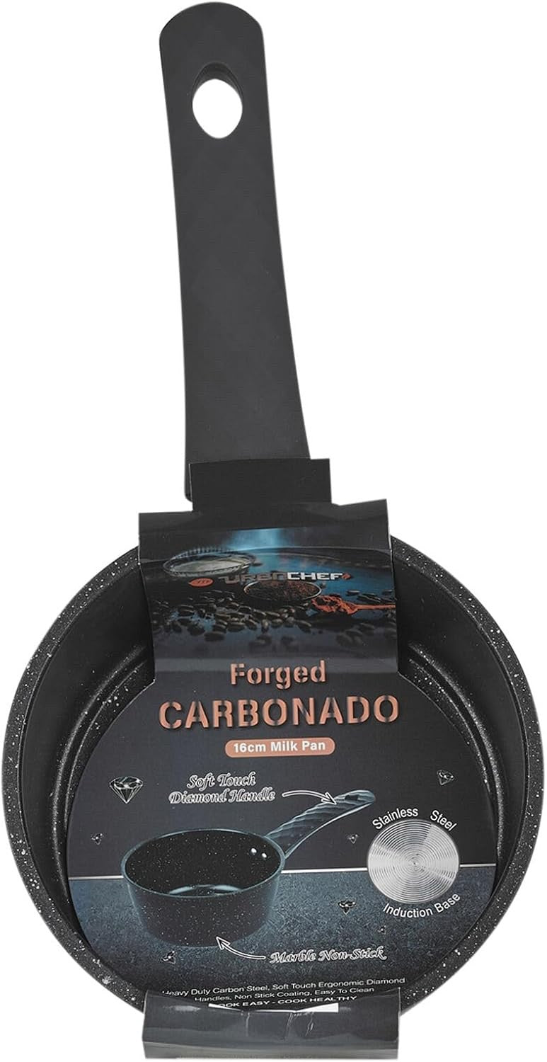 16cm Non Stick Milk Pan with Soft Touch Handle Black Marble Coating