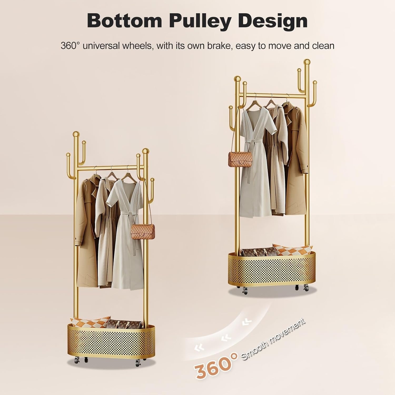 360° Rotating Coat Rack | Freestanding Hall Stand with Basket & Hooks