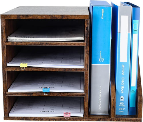 Wood Desktop File Organizer Mail Sorter | Desk Tray A4 Paper Storage