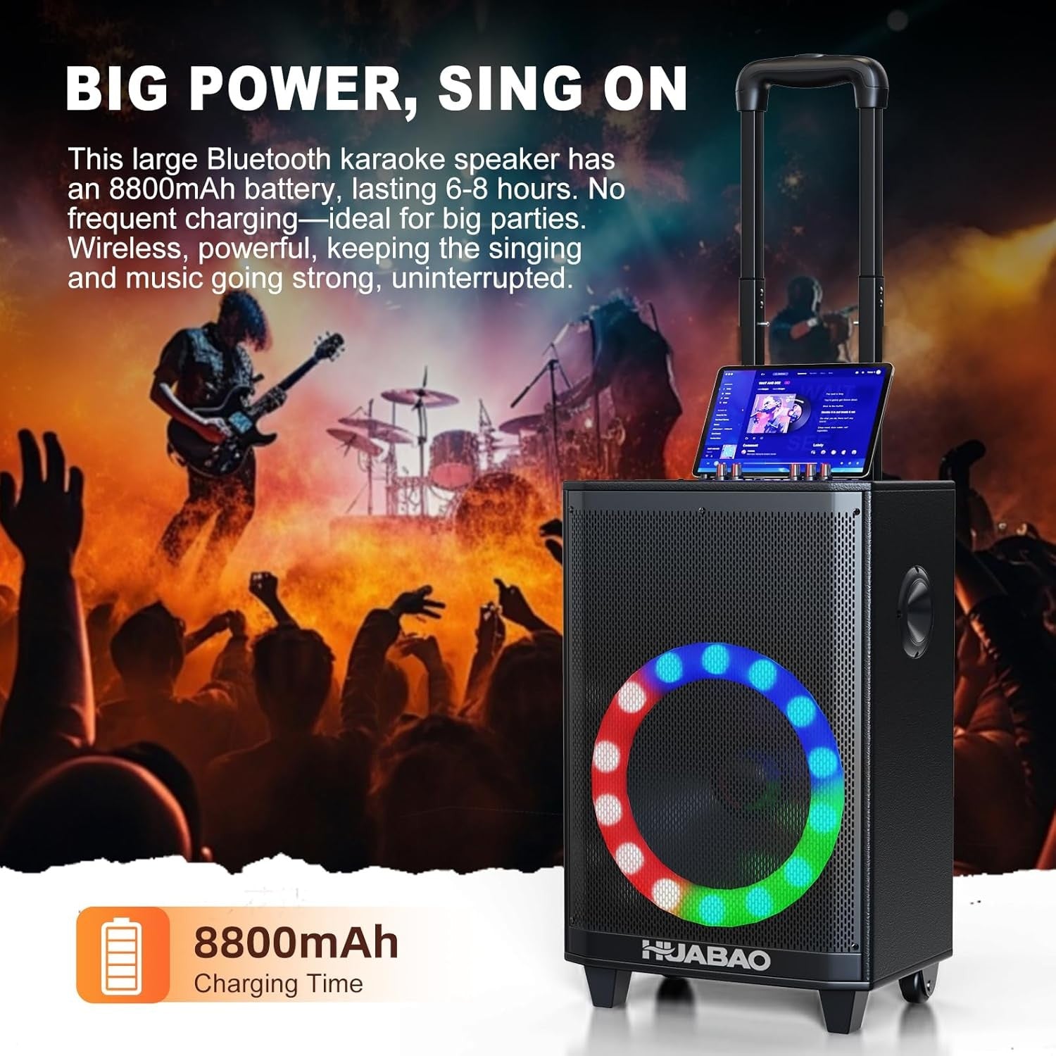 Large Black Karaoke Speaker 11" Bluetooth Trolley 2 Mics
