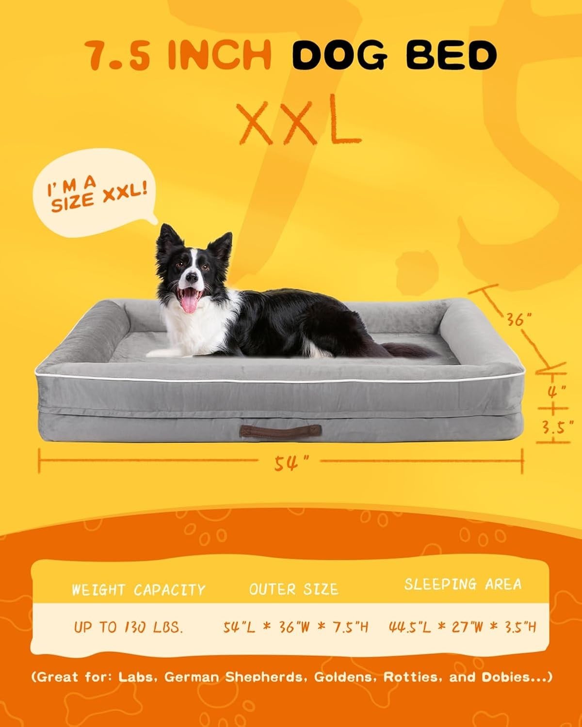 XXL Orthopedic Dog Bed Waterproof Washable Bolster 137x91cm