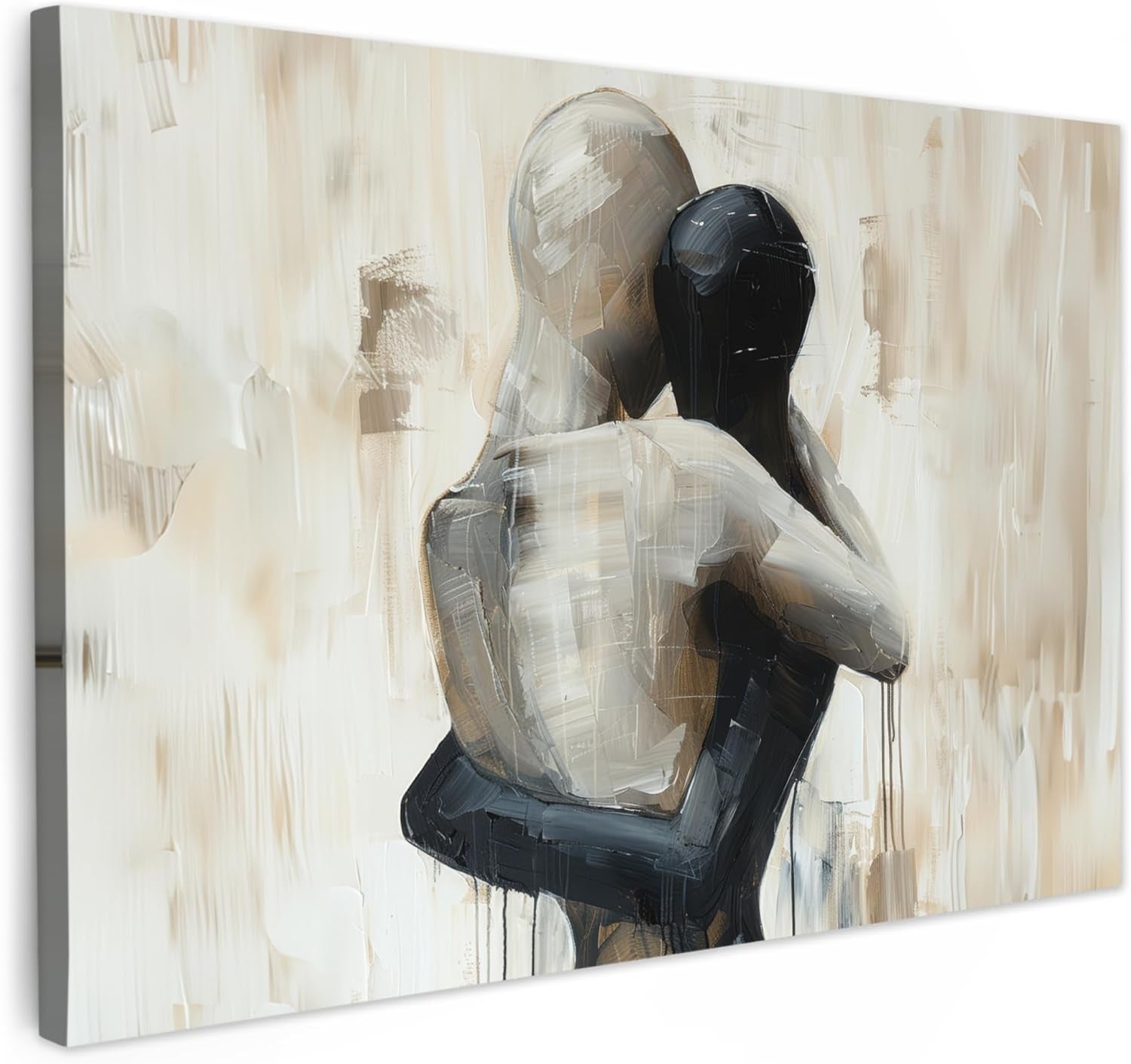 Large Abstract People Canvas Wall Art 120x80cm Beige Modern Living Room