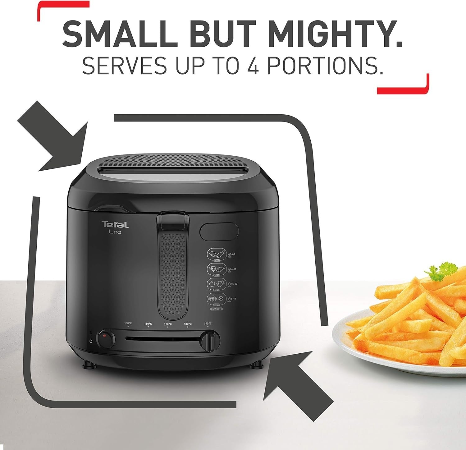 Compact Deep Fat Fryer 1kg Capacity Adjustable Temp Cool Touch Easy Clean