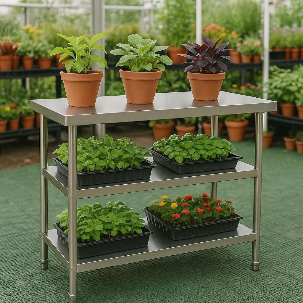 Stainless Steel Work Table 120x60x85cm with 2 Shelves Height Adjustable