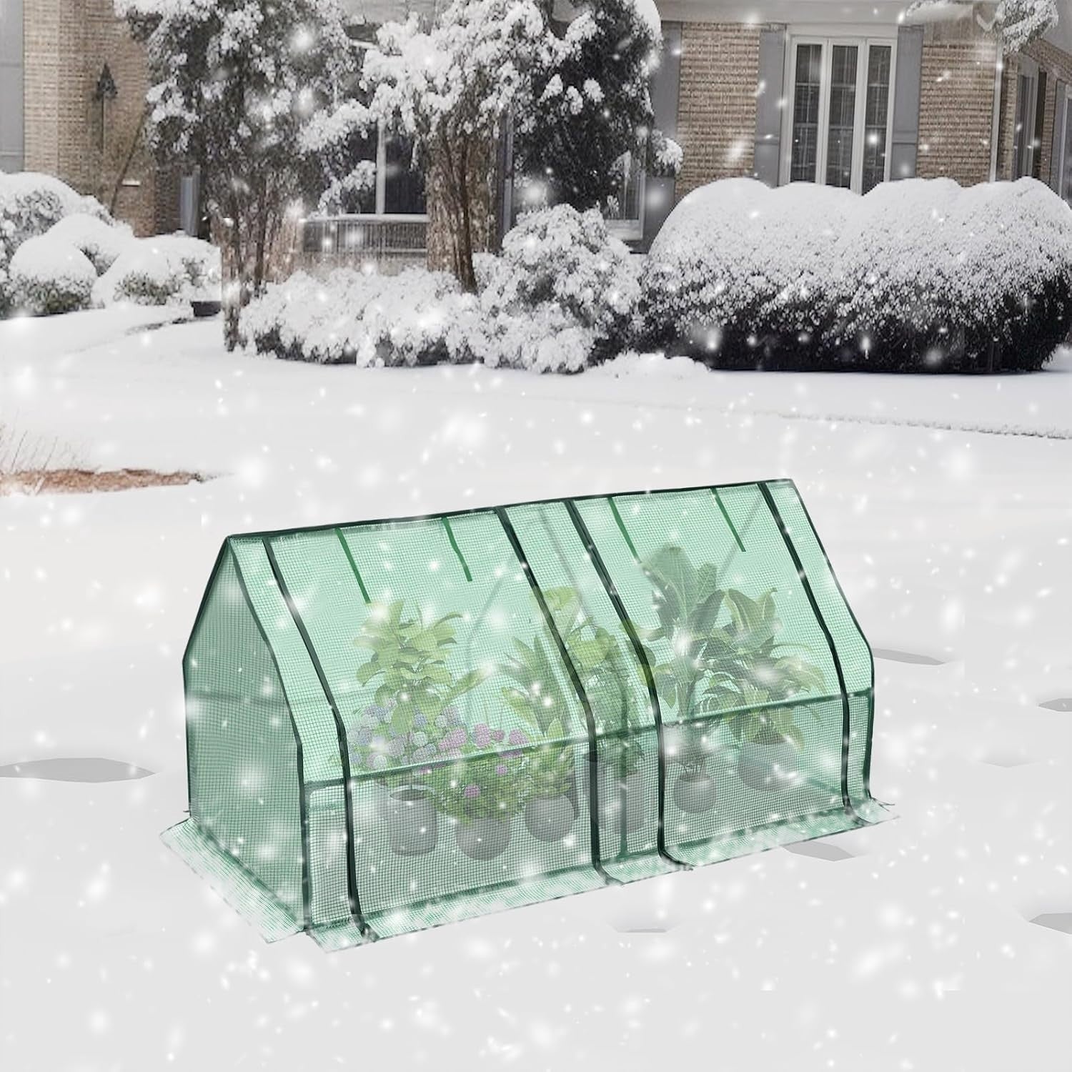 Mini Garden Greenhouse 180x90x90cm with Roll-Up Windows & PE Cover for Plants
