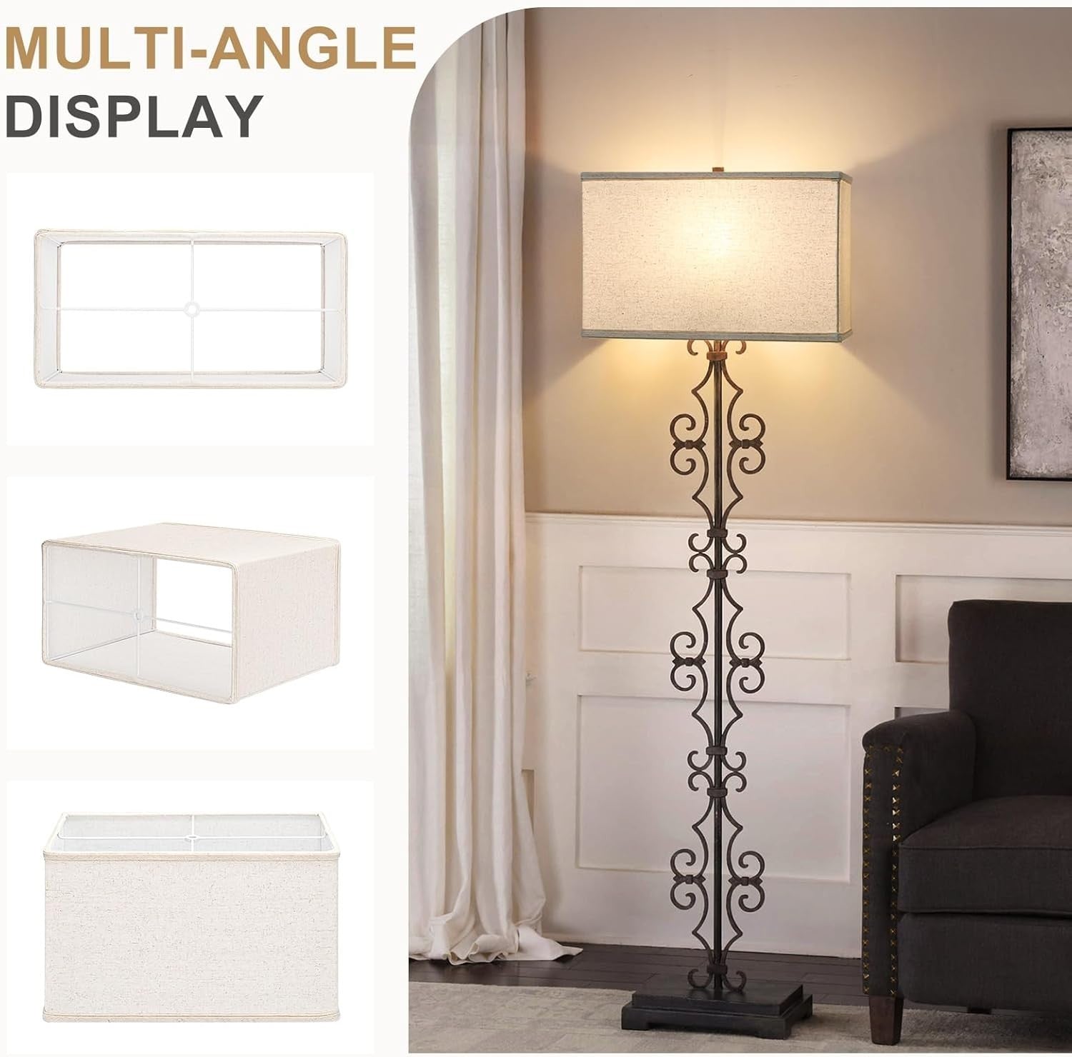Rectangle Lamp Shades Set of 2 Large Beige Linen Spider Fit 16x8x10
