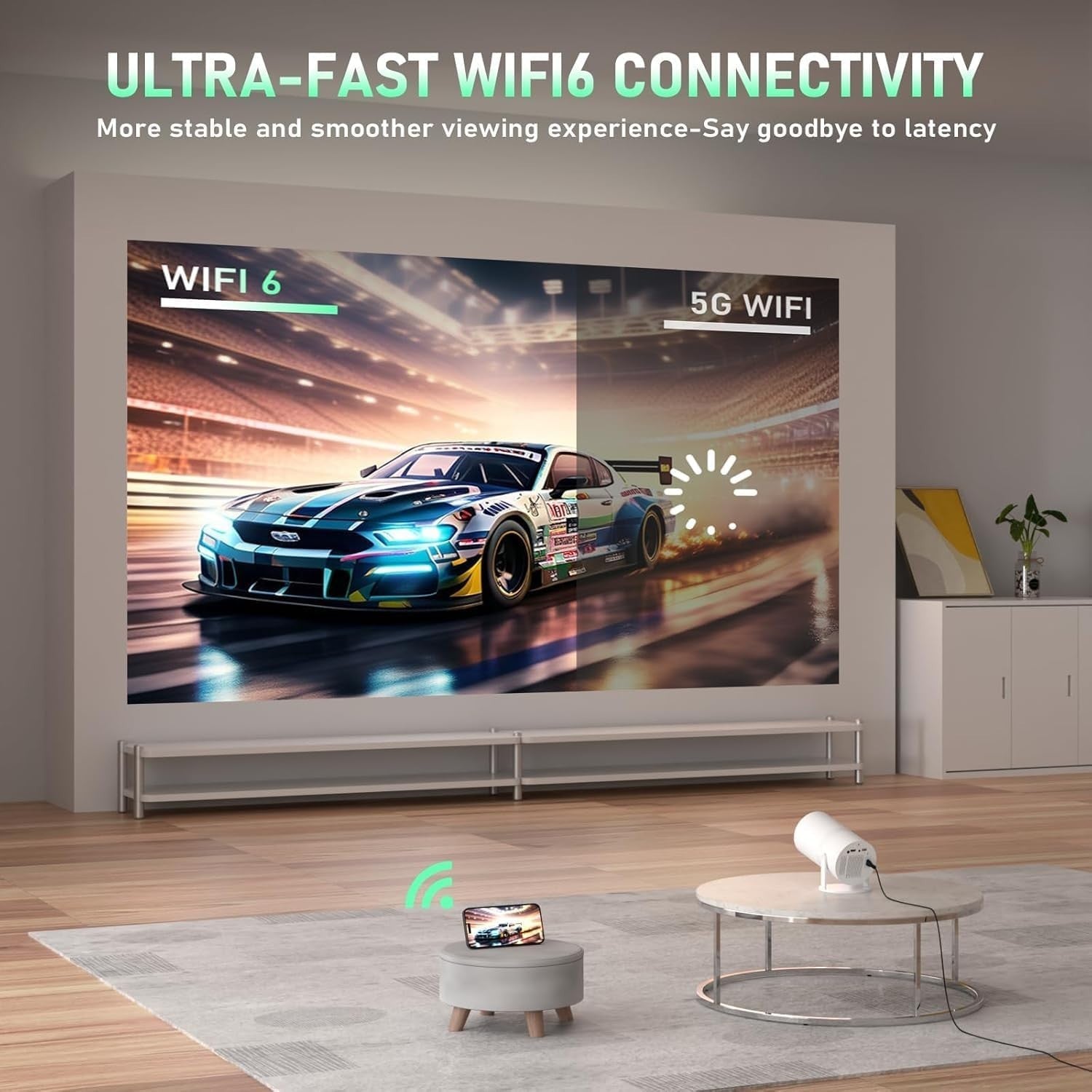 4K Smart Mini Projector 1080P WiFi Bluetooth 210° Portable