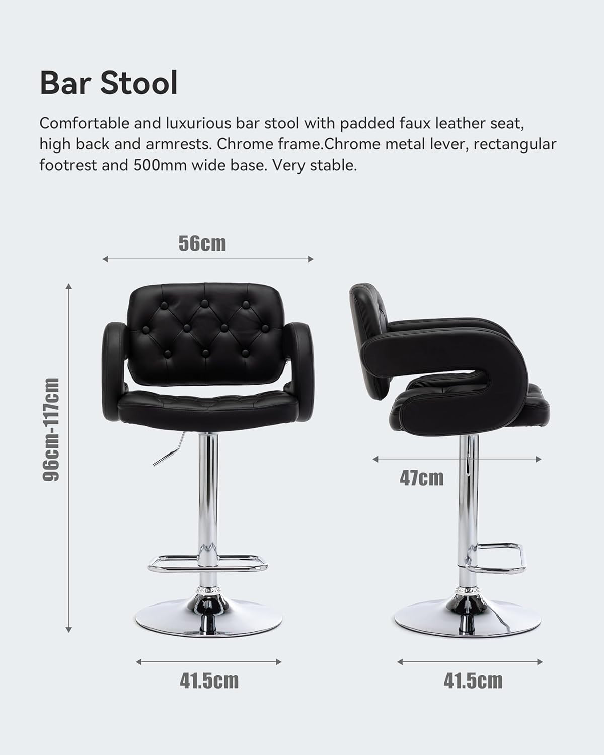 Black PU Adjustable Swivel Kitchen Breakfast Bar Stool Faux Leather