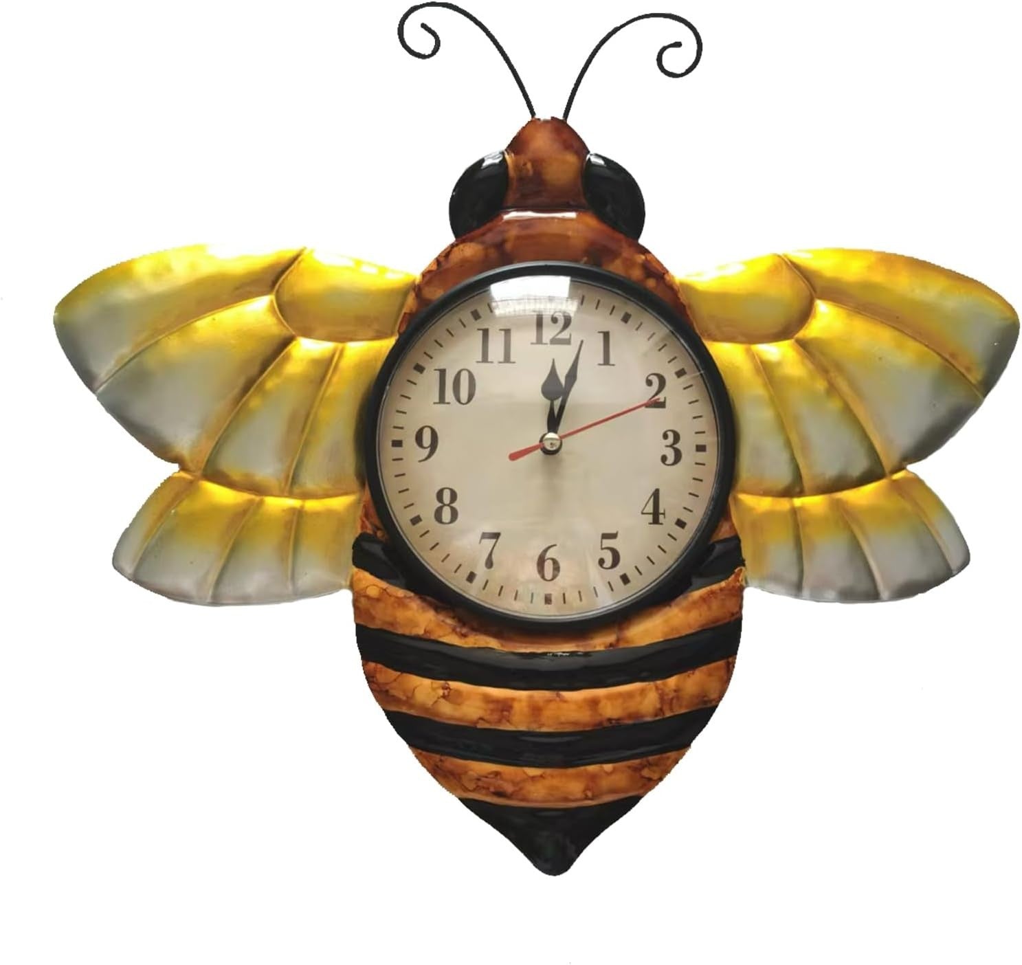 Bee Wall Clock Outdoor Indoor Honeybee Art Decor Yellow Metal