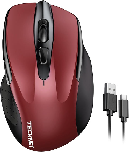 Red Rechargeable Wireless Mouse 4800DPI Silent Ergonomic USB Laptop PC