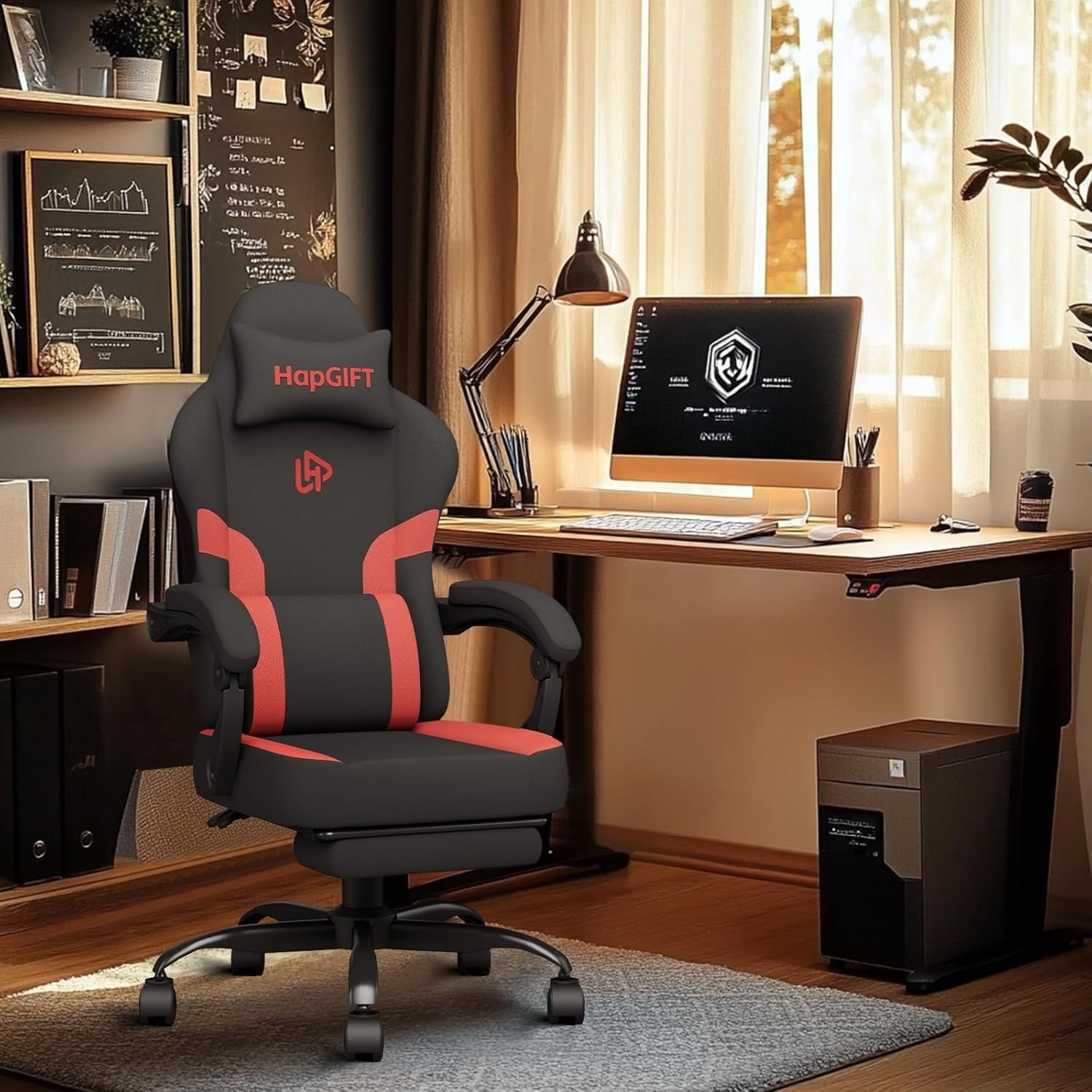 Gaming Chair Red PU Leather PC Swivel Ergonomic Recliner Office Desk Seat