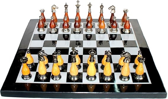 Luxury 15" Black Marble Chess Set – Inlaid Board + Brass & Wooden Handcrafted