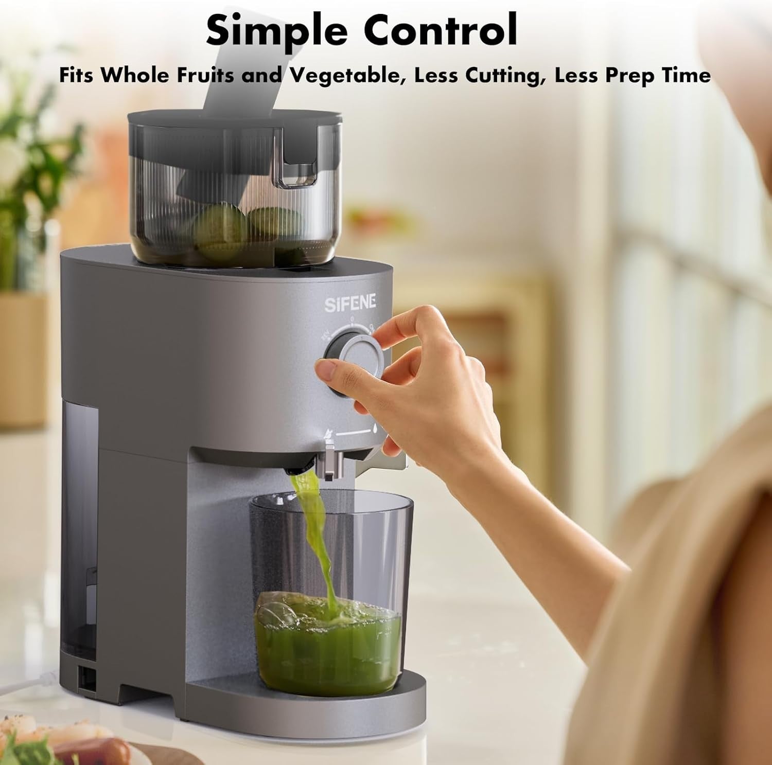 Green Cold Press Juicer 5.2in Feed Chute Whole Fruit High Yield Easy Clean