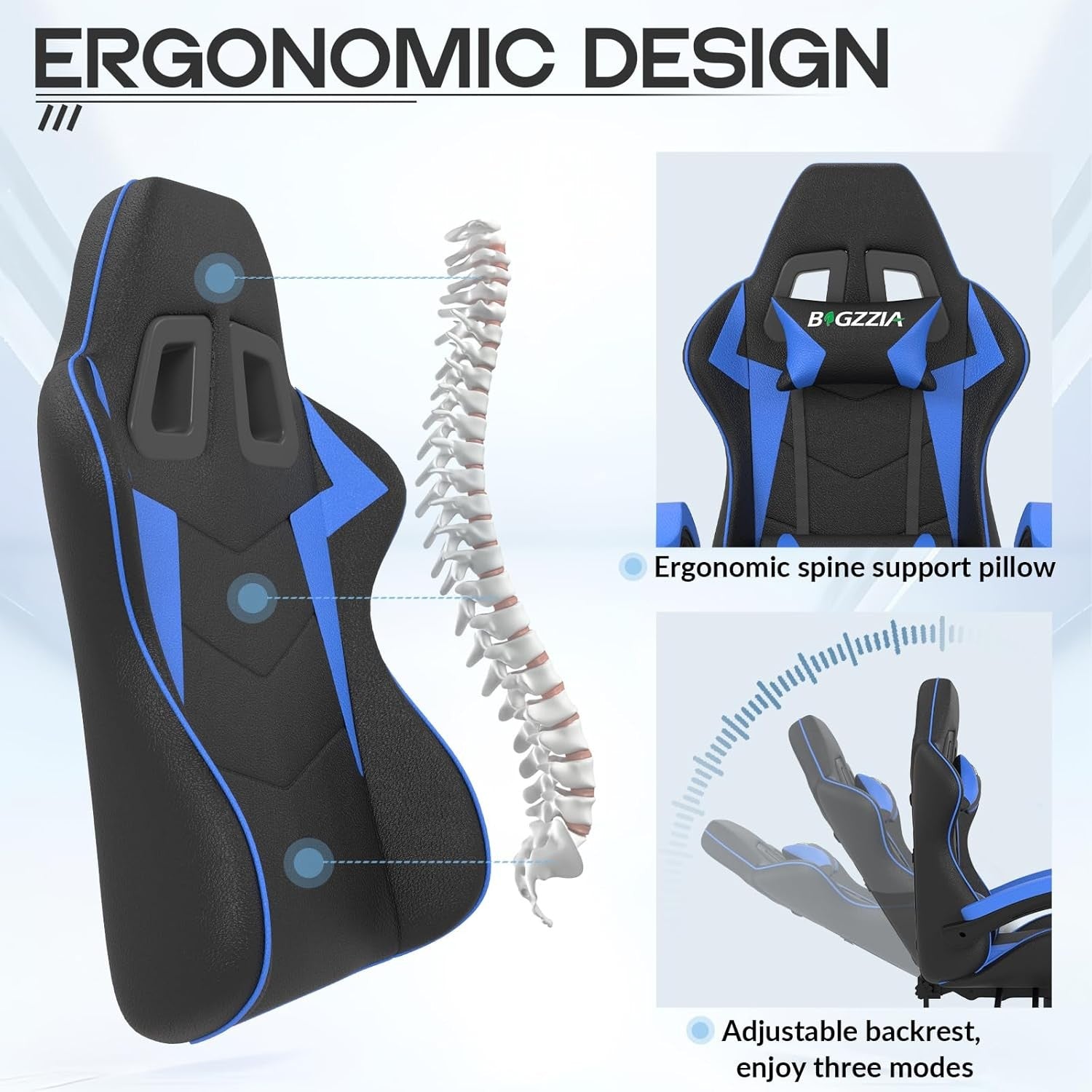 Ergonomic Gaming Chair Blue Reclining Adjustable Office PC Seat