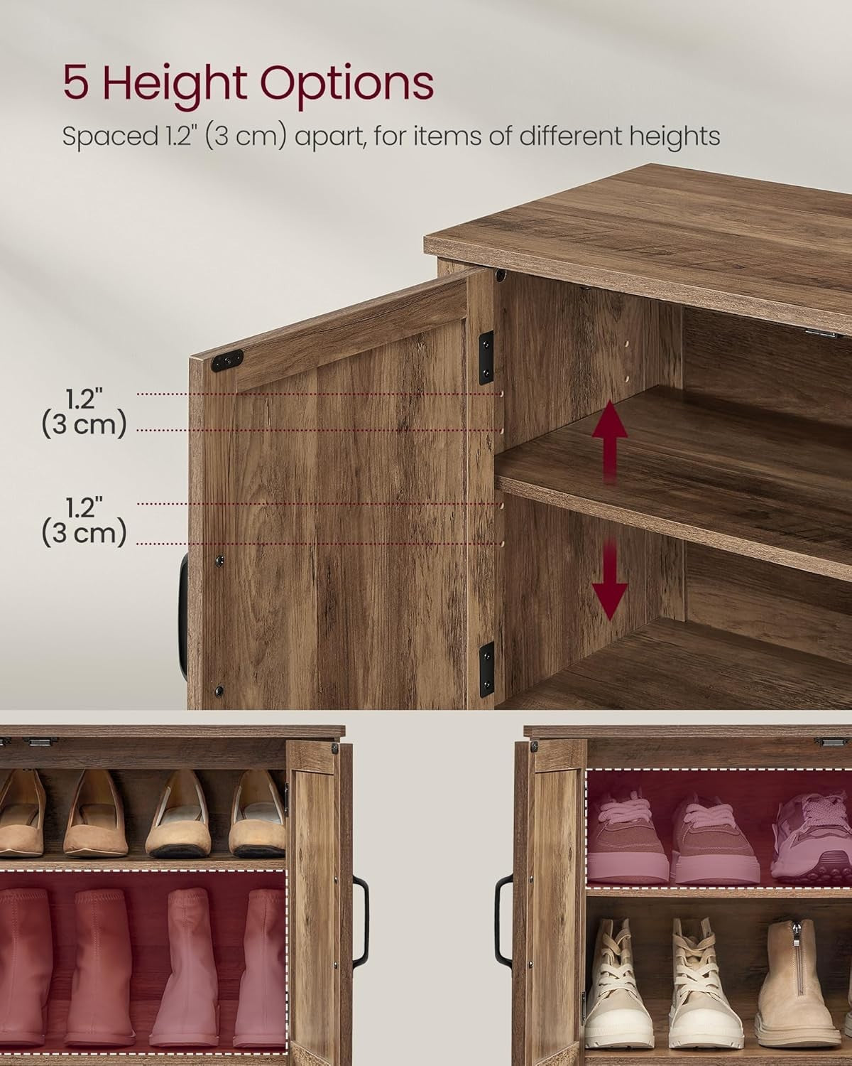 Honey Brown Shoe Cabinet 80x35x70.5cm Adjustable Shelf 9-12 Pair Storage