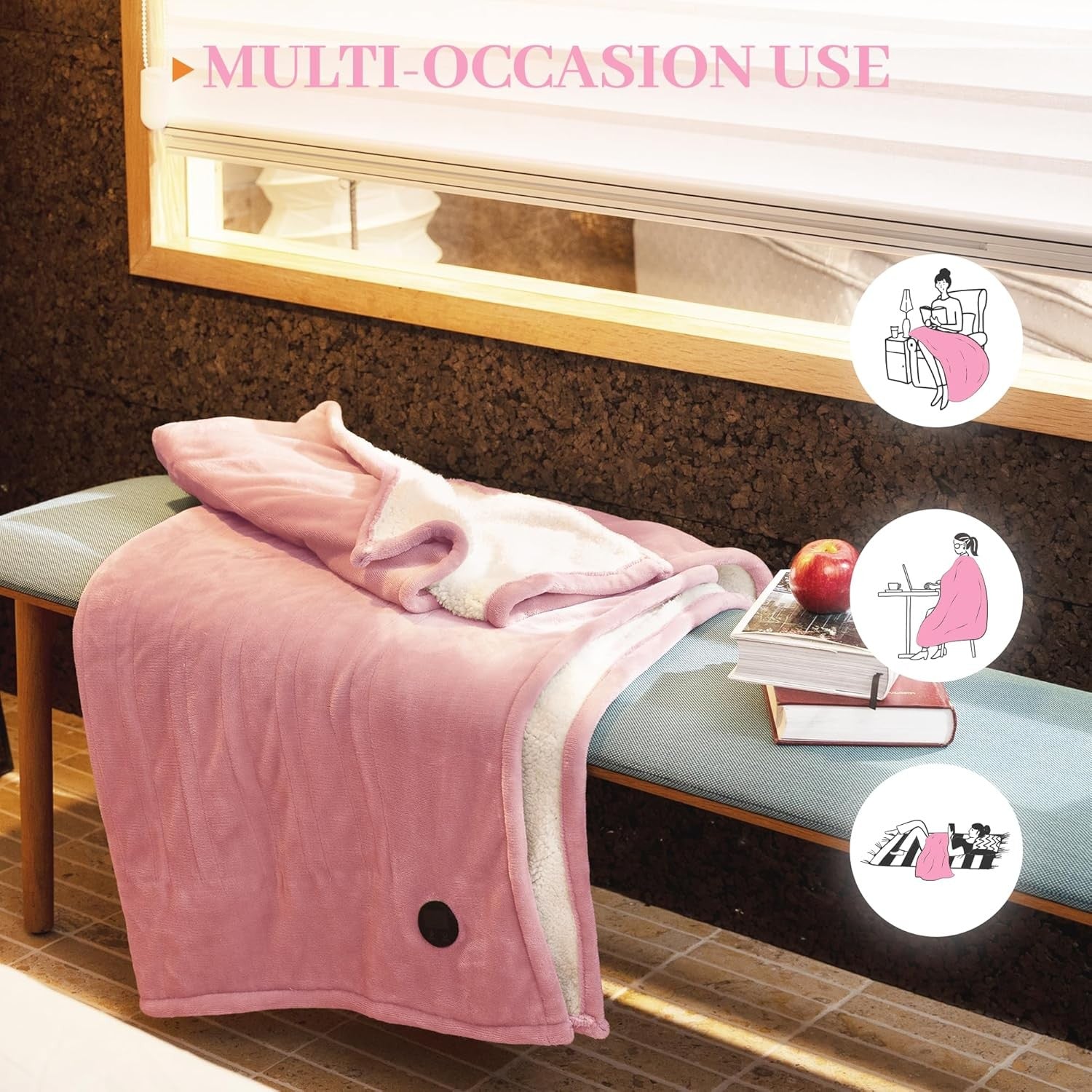 Electric Heated Throw Blanket 130x160cm 10 Heat Levels Auto Shut Off Washable