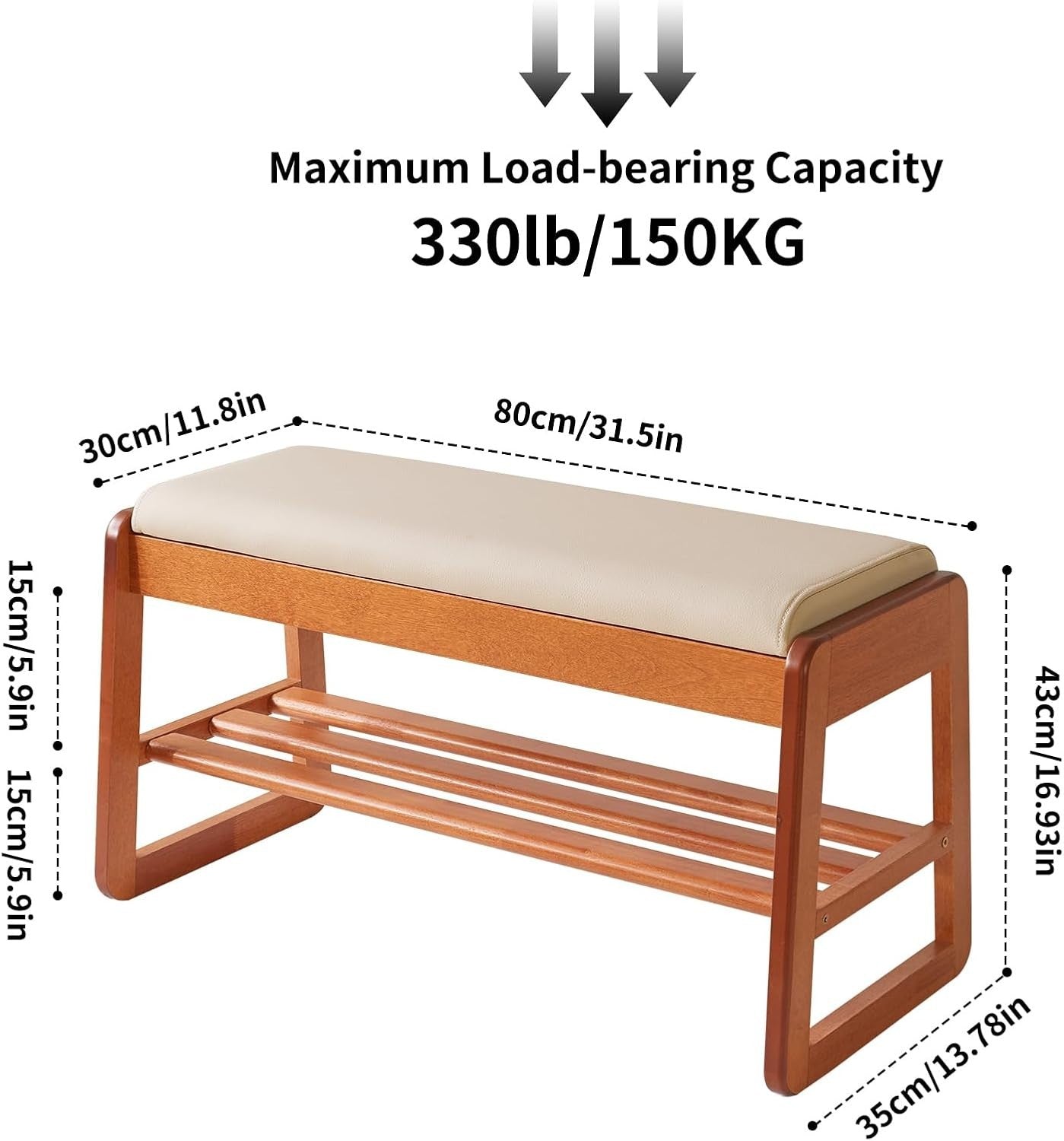2-Tier Flip-Top Shoe Storage Bench with Cushion – Cherry Wood 31.5in