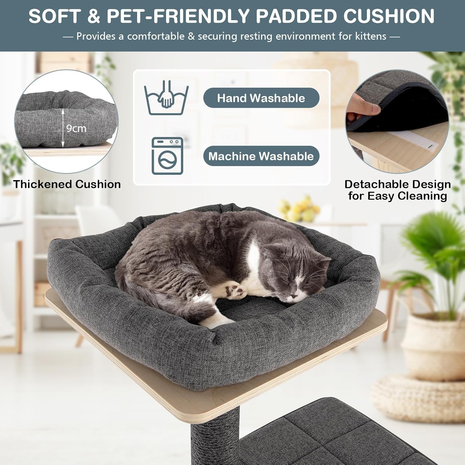 Modern Cat Tree Tower 175cm Multi Level Scratcher Condo with Washable Cushions