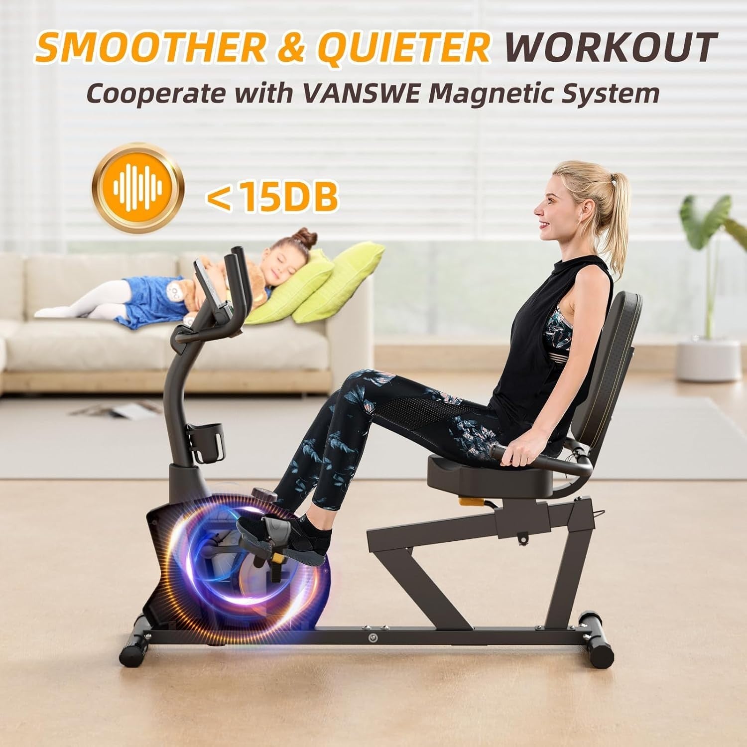 Recumbent Exercise Bike 400LB Magnetic Bluetooth LED Heart Rate Adjustable Seat