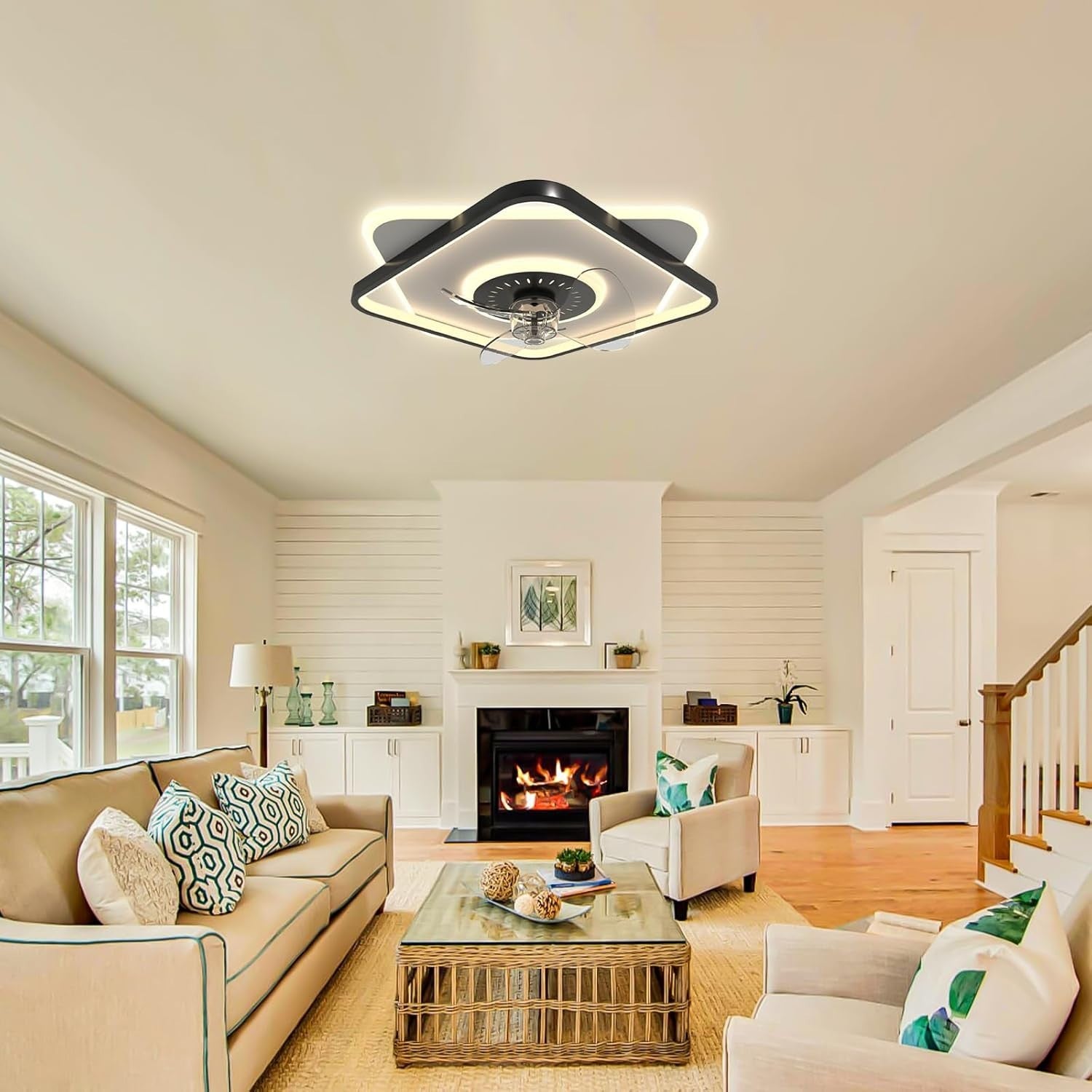 Low Profile Ceiling Fan, Dimmable 3000-6000K, 6 Speeds