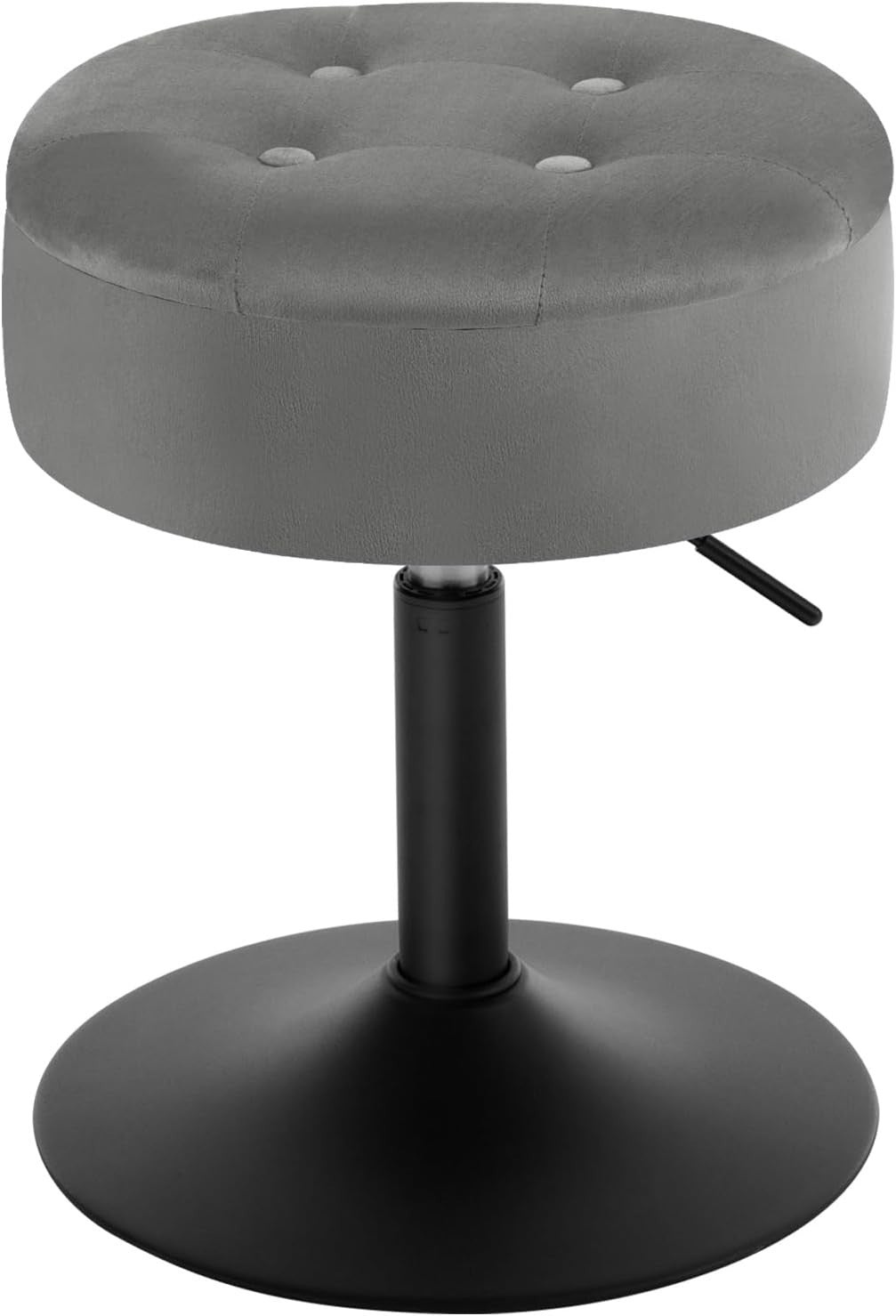 Dark Grey Velvet Swivel Vanity Stool with Storage Round Adjustable Seat