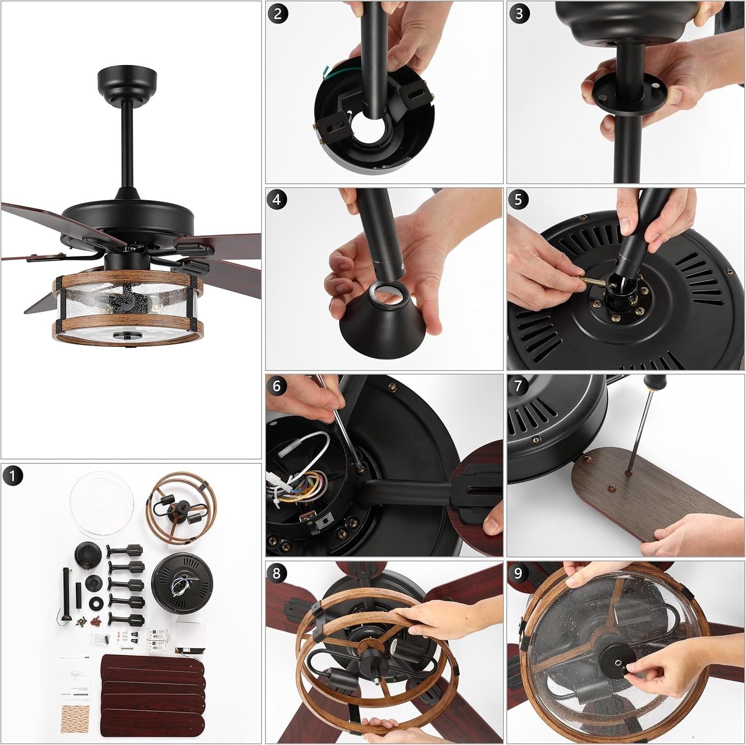 JONATHAN Y Joanna 52" LED Ceiling Fan, Rustic Iron/Wood, App & Remote