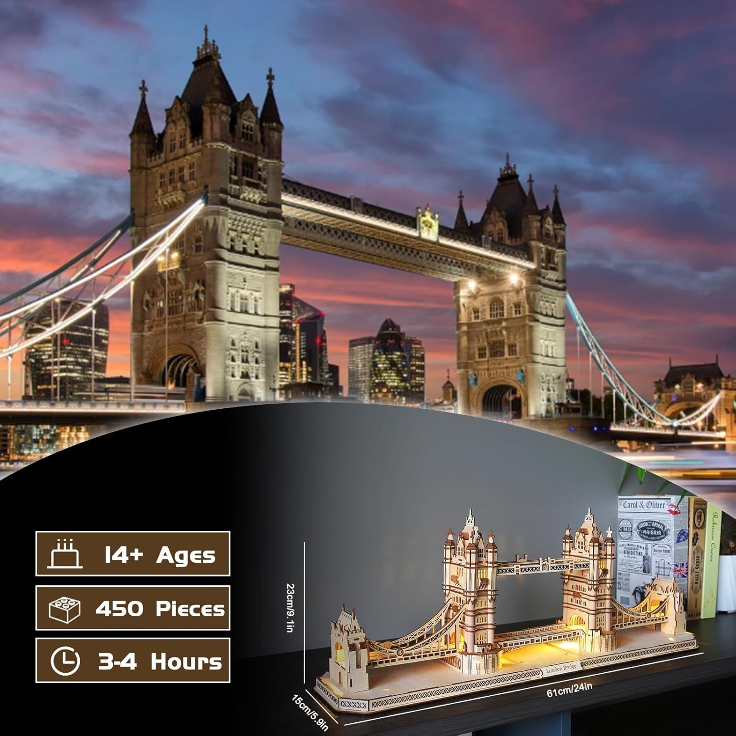 3D Wooden London Bridge Puzzle Kit – 450 PCS DIY Architecture Model