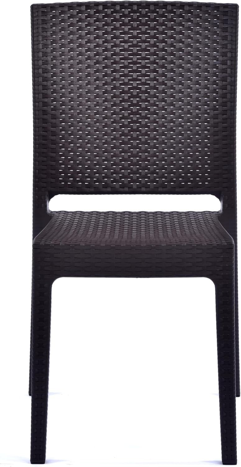 Rattan Effect Side Chair Stackable Outdoor Garden Patio Polypropylene Seat