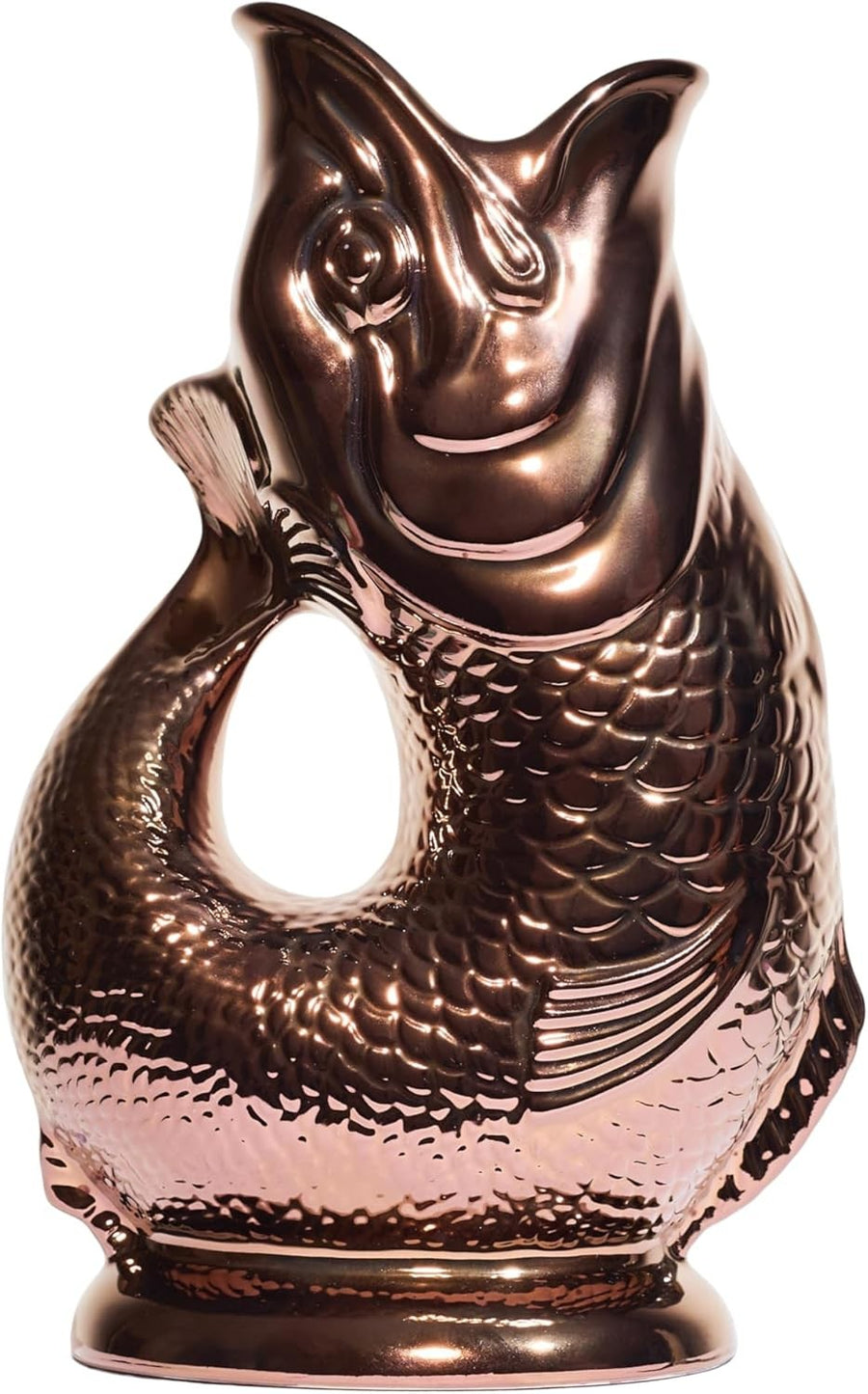 Copper Lustre XL Gluggle Jug 1.4L – Iridescent Ceramic Fish Pitcher Vase Décor