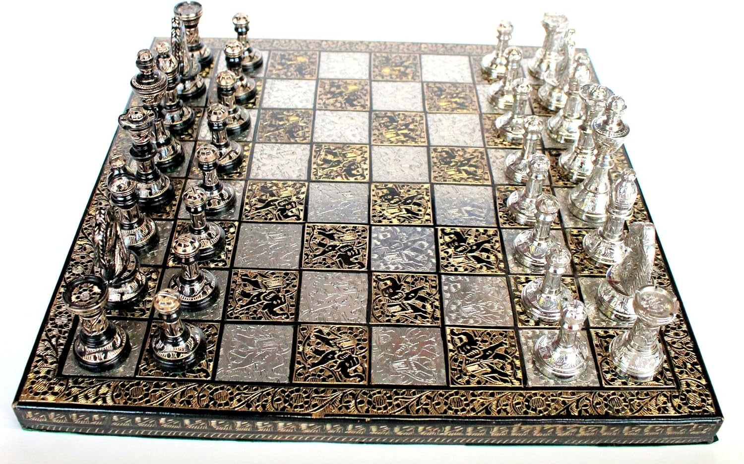 Luxury Brass Chess Set 31cm Board Handcrafted Metal Pieces Premium Gift