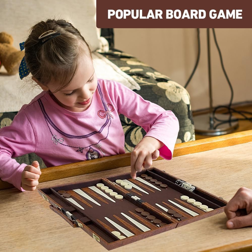 11 Inch Wooden Backgammon Travel Set Folding Strategy Board Game with Dice