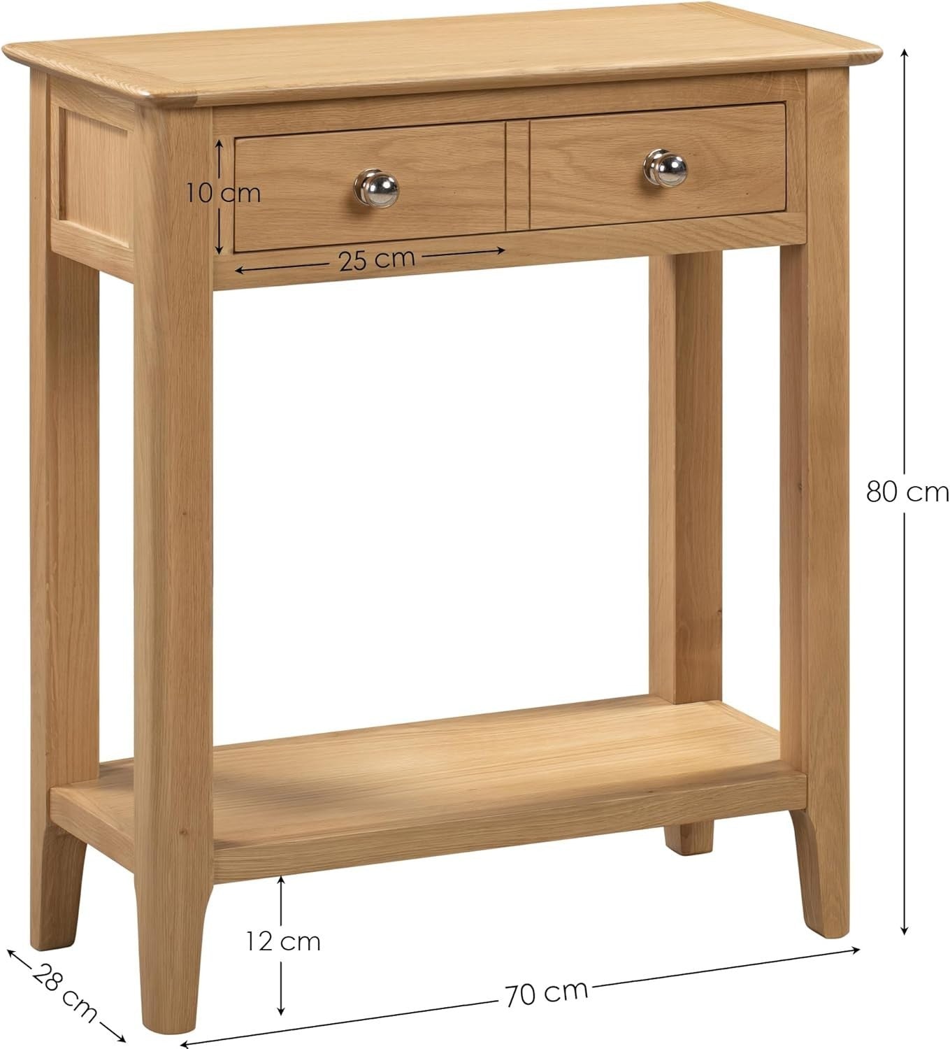 Solid Oak Console Table with Drawers & Shelf, Durable & Classic Design