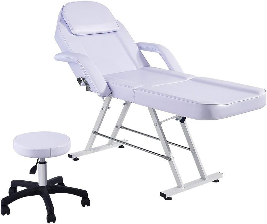 Reclining Beauty Bed Massage Table Adjustable Salon Spa Tattoo Chair Set White