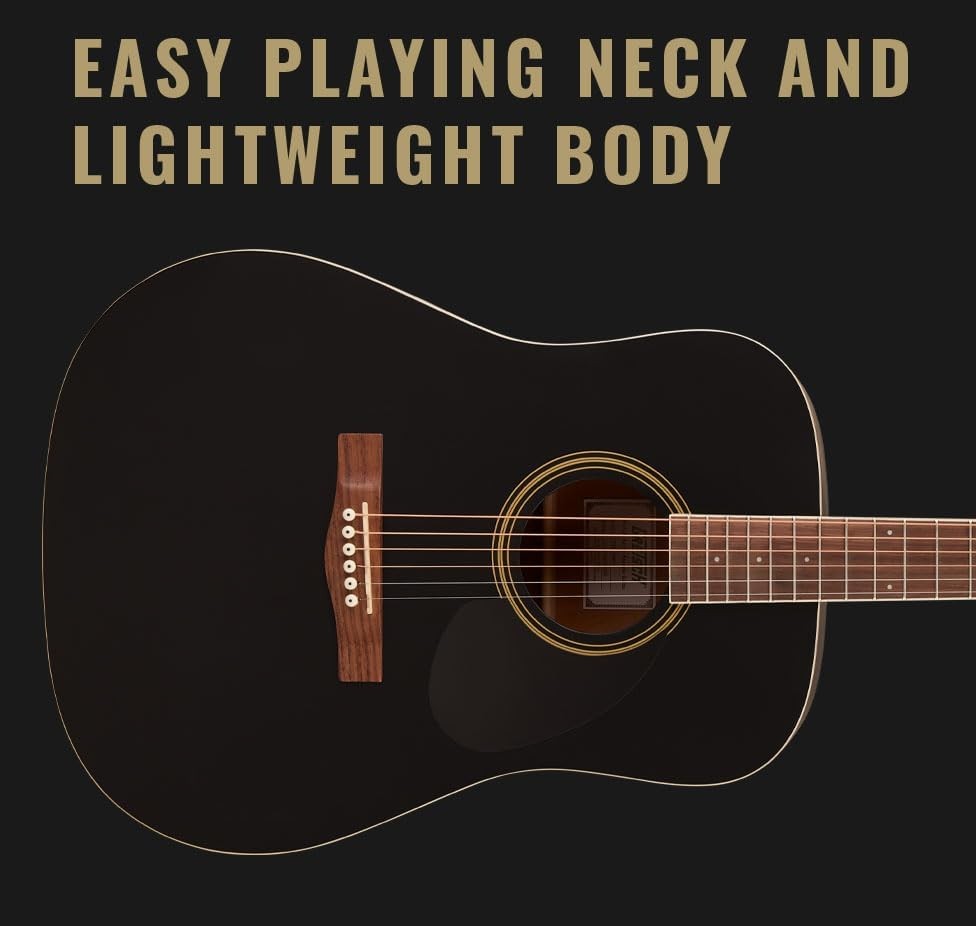 Dreadnought Acoustic Guitar Black Beginner Steel String