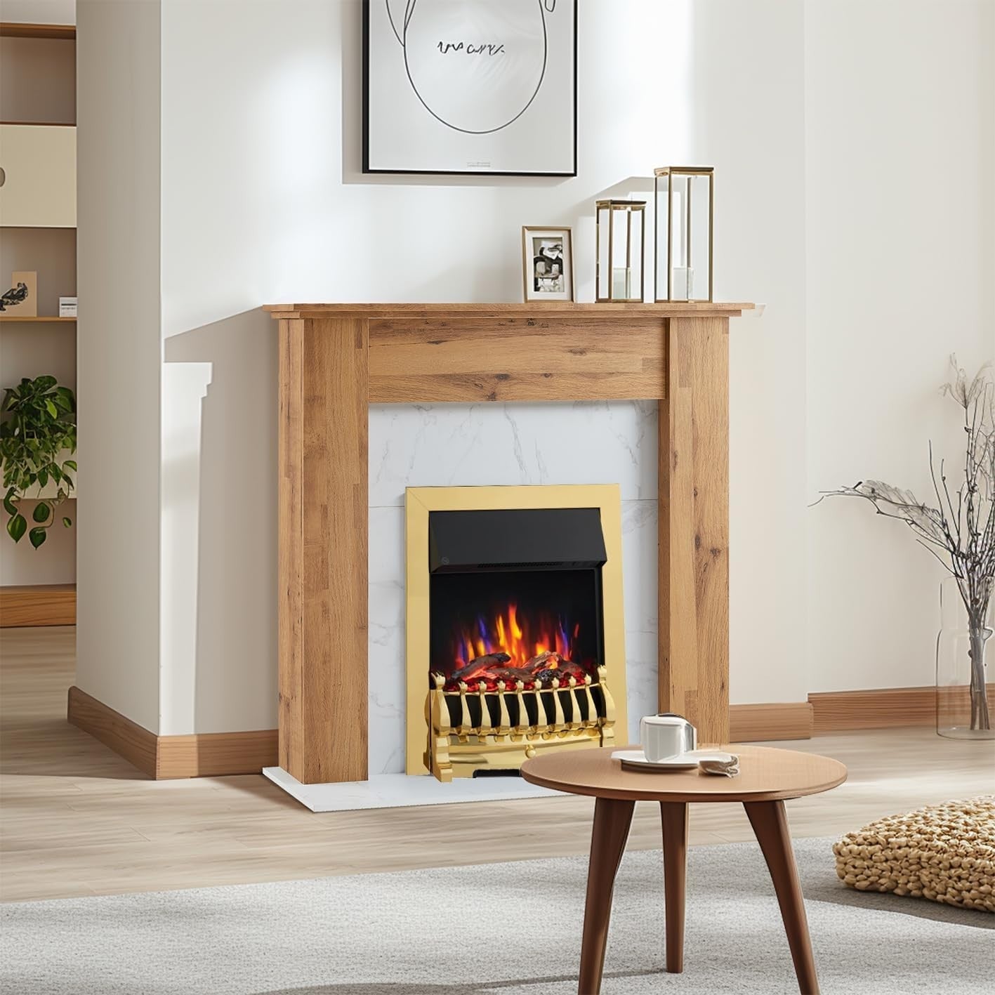 Electric Fireplace Insert 2000W Brass Trim 16” Remote | 9 Flame Settings