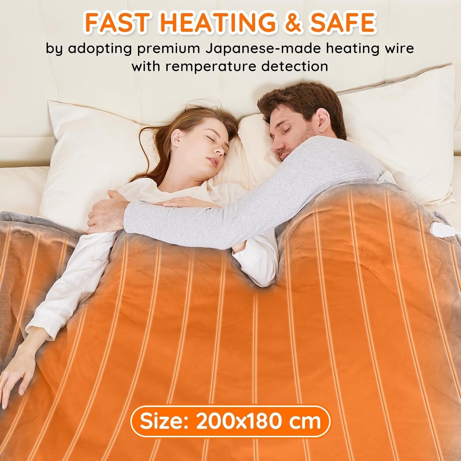 Electric Heated Blanket Throw 180x200cm Super King 10 Heat Timer
