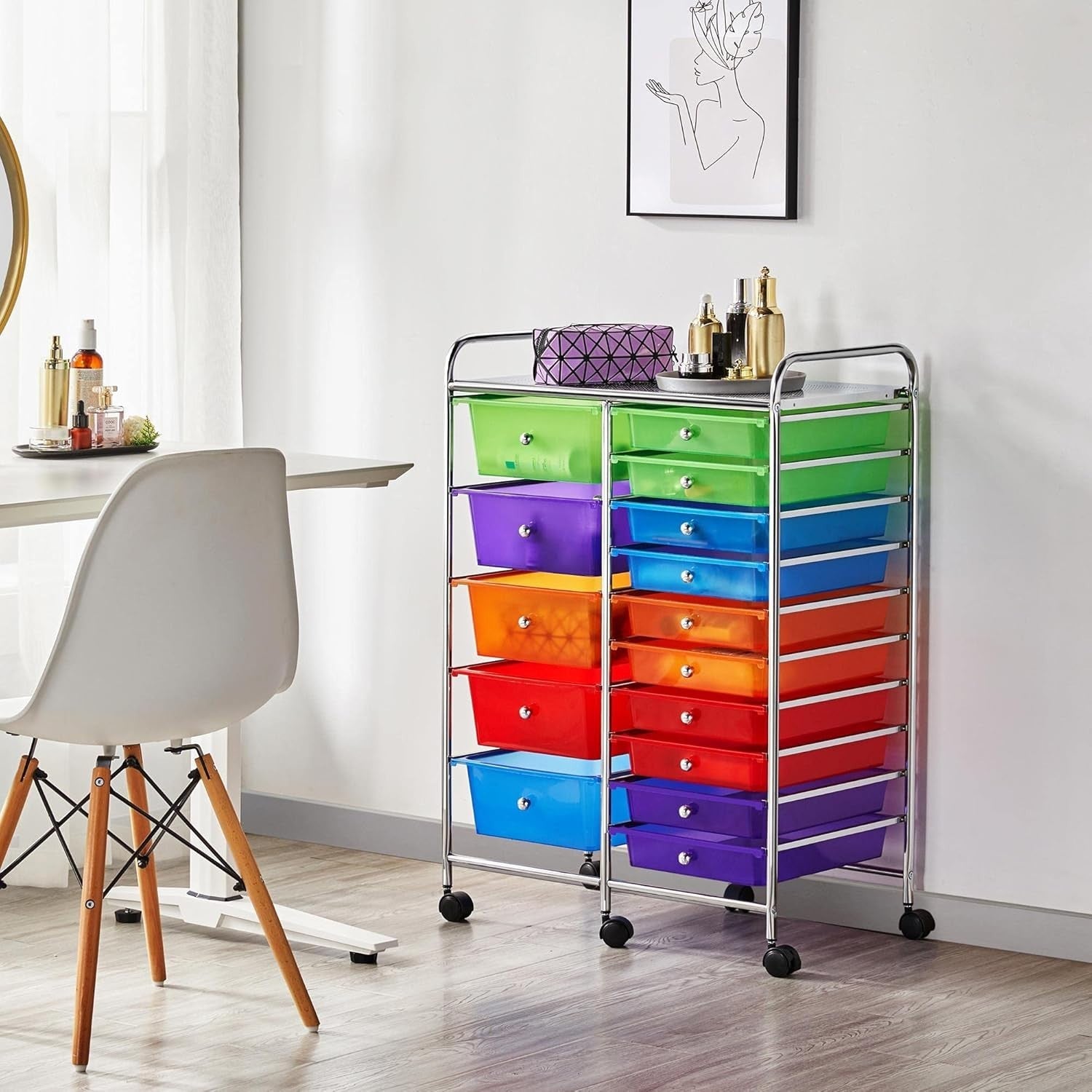15 Drawer Rolling Storage Cart Mobile Organizer Trolley with Wheels