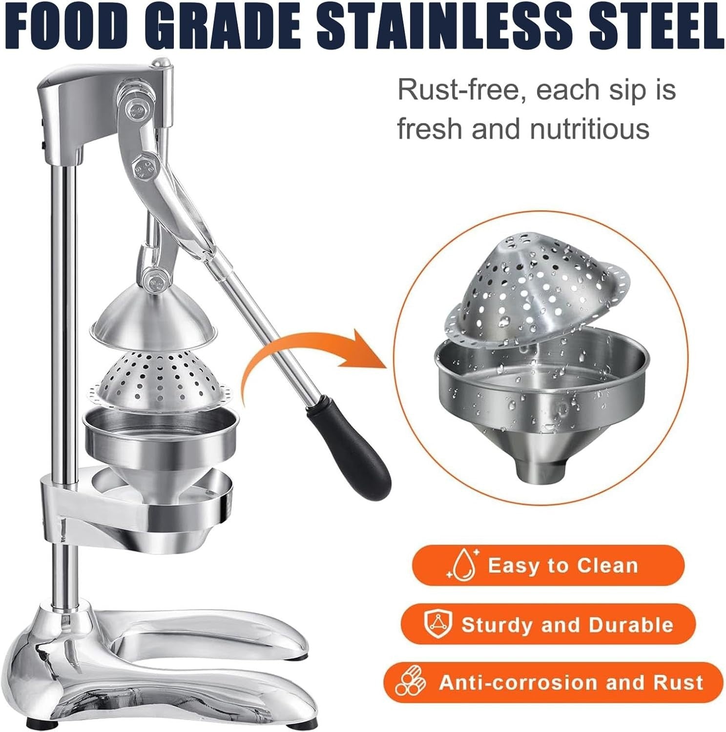 Manual Citrus Juicer Hand Press Stainless Steel Orange Lemon Pomegranate
